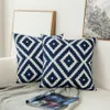 Heminredning broderad kudde omslag Navy Blue White Geometric Floral Canvas Cotton Suqare broderi Kudde Cover 45x45cm LJ20121241R