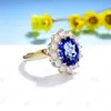 Wedding Rings Kuoit Princess Diana 3CT Sapphire Ring for Women Solid 14K Yellow Gold LabGrown Memory Engagement 230915