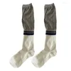 Mulheres meias moda moda longa estilo japonês de cor mista joelho algodão alto respirável meninas simples meias na moda