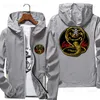 Herrjackor Män Cobra Kai No Mercy Sportswear Hooded Bomber dragkedja tunn reflekterande solskyddsmedel Vindbrytare Skincykelbeläggning 5xl 7xl T230919