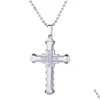 Pendant Necklaces Mens Crystal Cross Necklace For Women Double Layer Stainless Steel Crucifix Jesus Charm Chains Fashion Relin Jewelry Dhc13