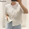 Neploe coréen Cardigan femmes vêtements à manches courtes simple boutonnage pull col rond tricot hauts noirs 2023 mode blanc manteau Femme 230918