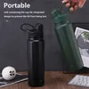 Botellas de agua Frasco de vacío portátil de 28 oz con jarra de acero inoxidable de metal de paja a prueba de fugas Mantenga frío para deportes y viajes 230919