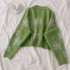 Femmes cardigan Femme Chandails Mignon Vert Clair Symbole Vie Vintage Chandail Printemps Chandails avec Fleur Imprimer Femmes Tops T200821248w