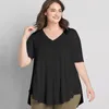 Women's Plus Size TShirt Vneck Summer Casual Hi Low Tunic Top Short Sleeve Solid Black Loose Basic Swing Blouse And 7XL 230919