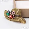 Pins Broschen Kristall Frau Sonnenhut Brosche Pin Business Anzug Tops Cor Blume Strand Strass Für Frauen Mode Schmuck Drop Lieferung dh1M8