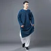 Ethnische Kleidung Herren-Rundhals-Diagonalhemd im chinesischen Stil, mittellang, Hanbok-Ärmel, schlichtes Ramie-Knopfkleid