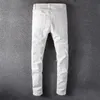 Mens Jeans Sokotoo White Crystal Holes Ripped Fashion Slim Skinny Stretch Denim Pants 230915