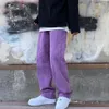 Jeans masculinos primavera outono moda roxo homens calças coreanas high street ins solto perna larga esfregando calças verdes plus size -4199d