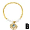 Urok Bracelets Flola Copper Gold Pleated Peads Elastyczne dla kobiet CZ Crystal Fatima Blue Eye Lucky Jewelry Brtj06