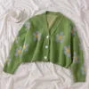 Femmes cardigan Femme Chandails Mignon Vert Clair Symbole Vie Vintage Pull Printemps Chandails avec Fleur Imprimer Femmes Tops T2008212989