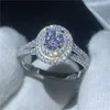 Anello ovale di lusso in argento sterling 925 al 100% Soild 1ct Sona 5A zircone Pietra cz Anello di fidanzamento con fascia nuziale per gioielli da donna