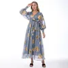 Ethnic Clothing 2023 Roken Evan Women Organza Dress Luxury Muslim Abaya Kaftan Light Blue Stamping Party Wedding Long