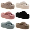 2023 Winter multi-colored plush slippers women thick bottom warm cotton drag black khaki blue pink brown color6
