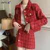 Zweiteiliges Kleid für Damen, Frühling und Herbst, rot, 2-teiliges Set, weiblich, kurz, Tweed-Jackenmantel, Mini-Damenanzug, Lady Chic, zweiteilige klassische Outfits 230918