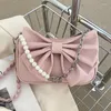 Borse da sera Borsa a tracolla piccola da donna con catena di perle Design alla moda Borsa da donna con fiocco sotto le ascelle Borse da donna con pochette