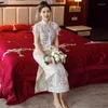 Etnik kıyafetler Yourqipao Çince Geleneksel Geliştirilmiş Cheongsam 2023 Kadın Çin Gelinlik Nişan Gece Elbise Gelin Tostu