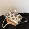 Shoulder Bags 2023 Fashion Clear Acrylic Box Clutch Purse Women Transparent Handbag Plastic Barrel Shaped Bag Girl Party With Pearl Chain