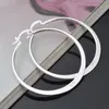 Real 925 Sterling Silver Oval Big Hoop Earrings For Women Flat Thin Round Wedding Jewelry Accessory Punk Brincos Joyas De Plata & 2323