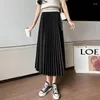 Saias vintage plissado azul verde saia mulheres 2023 verão moda coreana longa cintura alta mujer casual chiffon midi