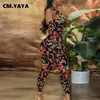 Damen Jumpsuits Strampler CM.YAYA Frauen Floral Bodycon Skinny Stretch Oversleeve Jumpsuit High Street INS Female Party Anzug Playsuit mit Handschuhen 230918