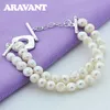 Wedding Jewelry Sets Pearl Jewelry Set Double Layer White Simulated Pearl Necklace Bracelet Set For Women Bridal Jewelry Set 230818