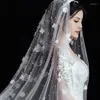 Bridal Veils Whitney Collection Luxurious Long Veil Cathedral Full Pearls With Lace Flowers Gorgeous Voile Mariage Wedding