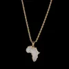 Hip Hop African Maps Full Drill Pendant Necklaces 14kK Gold Plated Set Auger Crystal Stainless Steel Necklace Mens Women Jewelry G181A