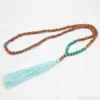 ST0246 Turchese 108 Mala Perline Collane Collana Chakra del terzo occhio Collana con nappa boema Gioielli in pietra annodata276V