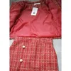 Zweiteiliges Kleid für Damen, Frühling und Herbst, rot, 2-teiliges Set, weiblich, kurz, Tweed-Jackenmantel, Mini-Damenanzug, Lady Chic, zweiteilige klassische Outfits 230918