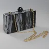 Evening Bags 2023 Marble Acrylic Clutch Woman Unique Chain Shoulder Bag Elegant Wedding Party Prom Handbags Purses