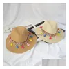 Sombrero de ala ancha para mujer con borlas de colores, sombreros de verano para mujer, estilo étnico, playa, protección solar al aire libre, sombreros de Panamá, entrega directa, Dhira