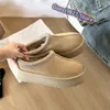 Tazz tofflor Tasman Chestnut Fur Slides Chestnut Sheepskin Shearling New Mules Women Men Ultra Mini Platform Boots Slip-on Shoes