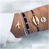 Charm Bracelets Boho Shell Geometric Set For Women Gold Aircraft Map Crystal Beads Bangle Fashion Vintage Jewelry Gift Drop Delivery Dhp6E