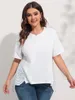 Finjani – t-shirt blanc grande taille pour femmes, vêtement haut d'été 2023, avec découpe dans le dos, brodé, 230919