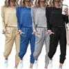 Women's Tracksuits Autumn and winter loose solid color long sleeve trousers leisure sports suit for women Running Sets Sportswear Accessories 230919