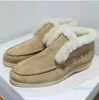 Wildleder -Lederfell Innenschuhe Herren Frühling Herbst Frauen fahren lässige Schuh Loro Luxus Design Open Walk Flats Slipper Mocassin Unisex Größe