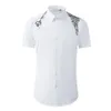 Men's Casual Shirts White Mens Luxury Short Sleeve High Density Embroidery Dress Metal Button Slim Fit Male296T