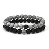 Sätt armband par avstånd svart vit naturlig lava sten tiger ögon pärlor yoga armband för män kvinnor elastiska armband smycken 8mm