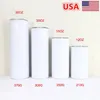 USA Warehouse Sublimation Straight Tumbler Blank Stainless Steel Tumbler DIY Straight Cups skinny tumbler Beer Coffee Mugs Coffee Mugs 12oz 15oz 20oz 30oz