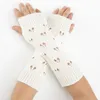 Knitted Love Heart Warm Wrist Arm Cover Gloves Winter Fingerless Gloves Crochet Arm Fingerless Mittens for Women Girls Fashion