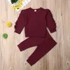 Clothing Sets born Baby Boys Girls Clothes Ruffles Decor Sweatshirt Pants Solid Long Sleeve Infant kids Fall clothes 3 Color 230919