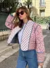 Women's Jacket's Wool Blends TRAFZA Jacket For Women Autumn Floral Print Quilted Reversible Cotton Coat Cardigan Long Sleeve Jackets Elegant Woman Streetwear 230918