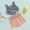 Clothing Sets Toddler Girl Short Pants Outfits Zebra Stripe Sleeveless Pointed Hem Tank Tops Solid Elastic Waist Shorts With Belt Set 1-5T