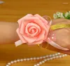 Dekorativa blommor brudbrudtärna handledsblomma corsage syster hand bröllop boll konstgjord siden armband lx1039