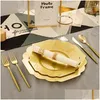 Disposable Dinnerware 50 Pieces Of Tableware Plastic Plates And Golden Sierware Wedding Birthday Party Decorations Drop Delivery Otcbz