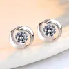 Stud Earrings KAROPEL S925 Sterling Silver Rose Flower Diamond Rotating Love Women's Korean Personality Wild