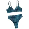 Women's Swimwear Women Sexy Leopard Snake Print Swimsuit Padded Bra Low Rise Briefs Bikini Set With Semicircle Ring Summer Swimsuits For