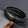 Braccialetti con ciondoli 2023 Perline di moda Bracciale in pietra lavica vulcanica per uomo in pelle maschile con magnete in acciaio inossidabile regalo di gioielli