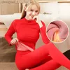 Women's Thermal Underwear Thermal Underwear Women's Thick and Velvet Mid-high Neck Wool Fleece To Keep Warm Tops Body Tights Autumn Clothes Cotton Winter L230919